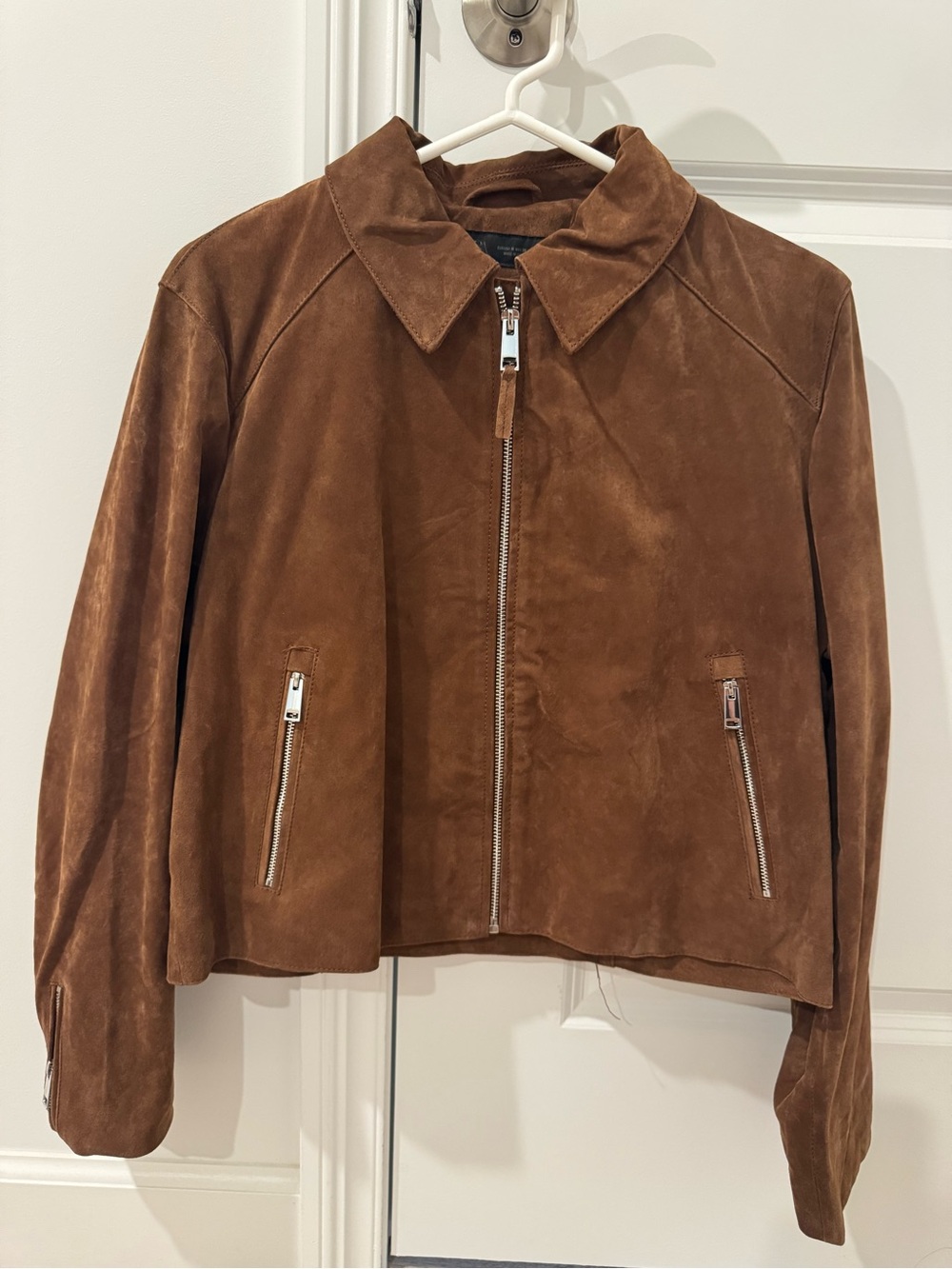 Zara Brown Suede Zip-Front Leather Jacket - GENUINE LEATHER SIZE M